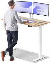 Elektrinis reguliuojamo aukščio stalas Desktronic HomePro Bambukas/Baltas, 140x70cm, Dvigubas motoras, USB ir USB-C įkrovimo lizdai