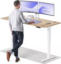 Elektrinis reguliuojamo aukščio stalas Desktronic HomePro Bambukas/Baltas, 180x80cm, Dvigubas motoras, USB ir USB-C įkrovimo lizdai