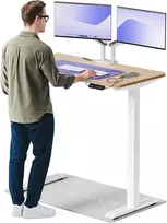 Elektrinis reguliuojamo aukščio stalas Desktronic HomeOne Bambukas/Baltas, 120x60cm, Dvigubas motoras, USB ir USB-C įkrovimo lizdai
