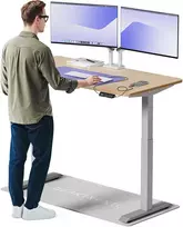 Elektrinis reguliuojamo aukščio stalas Desktronic HomeOne Bambukas/Pilkas, 140x70cm, Dvigubas motoras, USB ir USB-C įkrovimo lizdai