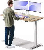 Elektrinis reguliuojamo aukščio stalas Desktronic HomeOne Bambukas/Pilkas, 160x80cm, Dvigubas motoras, USB ir USB-C įkrovimo lizdai