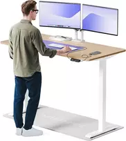 Elektrinis reguliuojamo aukščio stalas Desktronic HomeOne Bambukas/Baltas, 160x80cm, Dvigubas motoras, USB ir USB-C įkrovimo lizdai