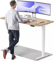 Elektrinis reguliuojamo aukščio stalas Desktronic HomePro Bambukas/Baltas, 160x80cm, Dvigubas motoras, USB ir USB-C įkrovimo lizdai