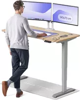 Elektrinis reguliuojamo aukščio stalas Desktronic HomePro Bambukas/Pilkas, 140x70cm, Dvigubas motoras, USB ir USB-C įkrovimo lizdai
