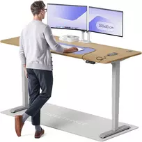 Elektrinis reguliuojamo aukščio stalas Desktronic HomePro Ąžuolo masyvas/Pilkas, 200x80cm, Dvigubas motoras, USB ir USB-C įkrovimo lizdai