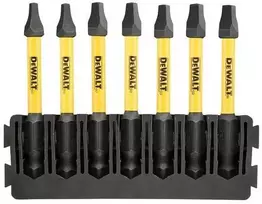 rinkinyje 7 vnt. 1/4" smūginiai antgaliai kvadratiniams varžtams SQ/57mm, EXTREME FLEX TORQ, DEWALT [DT70824-QZ] Tough Case+