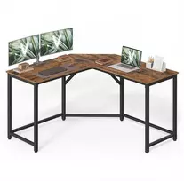 Songmics Vasagle Kampinis rašomasis stalas 129 x 129 x 76 cm vintažinis rudai rausvas-juodas