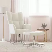Fotelis Poilsio kėdė su pakoja, kreminės baltos spalvos, aksomas