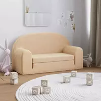 Dvivietė vaikiška sofa-lova, kreminės spalvos, minkštas pliušas