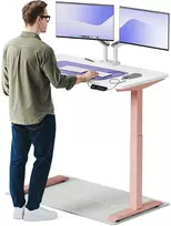 Elektrinis reguliuojamo aukščio stalas Desktronic HomeOne Rožinis/Baltas, 120x60cm, Dvigubas motoras, USB ir USB-C įkrovimo lizdai