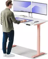 Elektrinis reguliuojamo aukščio stalas Desktronic HomeOne Rožinis/Baltas, 140x70cm, Dvigubas motoras, USB ir USB-C įkrovimo lizdai