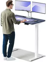 Elektrinis reguliuojamo aukščio stalas Desktronic HomeOne Baltas/Mėlynas, 120x60cm, Dvigubas motoras, USB ir USB-C įkrovimo lizdai