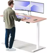 Elektrinis reguliuojamo aukščio stalas Desktronic HomeOne Baltas/Rožinis, 160x80cm, Dvigubas motoras, USB ir USB-C įkrovimo lizdai