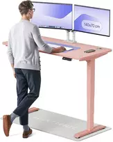 Elektrinis reguliuojamo aukščio stalas Desktronic HomePro Rožinis/Rožinis, 140x70cm, Dvigubas motoras, USB ir USB-C įkrovimo lizdai