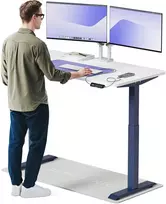 Elektrinis reguliuojamo aukščio stalas Desktronic HomeOne Mėlynas/Baltas, 140x70cm, Dvigubas motoras, USB ir USB-C įkrovimo lizdai