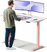 Elektrinis reguliuojamo aukščio stalas Desktronic HomeOne Rožinis/Baltas, 160x80cm, Dvigubas motoras, USB ir USB-C įkrovimo lizdai