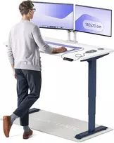 Elektrinis reguliuojamo aukščio stalas Desktronic HomePro Mėlynas/Baltas, 140x70cm, Dvigubas motoras, USB ir USB-C įkrovimo lizdai