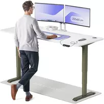 Elektrinis reguliuojamo aukščio stalas Desktronic HomePro Žalias/Baltas, 200x80cm, Dvigubas motoras, USB ir USB-C įkrovimo lizdai