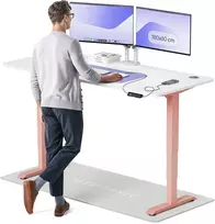 Elektrinis reguliuojamo aukščio stalas Desktronic HomePro Rožinis/Baltas, 180x80cm, Dvigubas motoras, USB ir USB-C įkrovimo lizdai