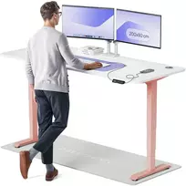 Elektrinis reguliuojamo aukščio stalas Desktronic HomePro Rožinis/Baltas, 200x80cm, Dvigubas motoras, USB ir USB-C įkrovimo lizdai