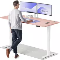 Elektrinis reguliuojamo aukščio stalas Desktronic HomePro Baltas/Rožinis, 200x80cm, Dvigubas motoras, USB ir USB-C įkrovimo lizdai