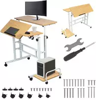 Mobilne „Maclean“ mobilus nešiojamojo kompiuterio stalas, baltas, 80x60 cm, maks. 50 kg, reguliuojamas aukštis 67–115 cm, MC-124 W