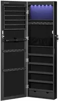 Songmics Pakabinama veidrodinė juoda MDF papuošalų spintelė