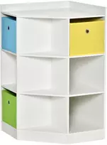 HOMCOM Vaikų kampinė lentyna su 3 laikymo dėžėmis, žaislų lentyna vaikų kambariui, skirta 3-12 metų vaikams, balta, 57,4 x 57,4 x 94 cm