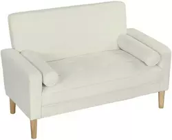 Sofa HOMCOM 2 vietnams., Dviguolis su kaučiuko medienos kojomis, minkštas svetainės, miegamojo, kremas baltas