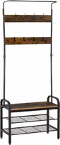 "HOMCOM" Drabužių lentyna su batų lentyna Drabužių lentyna, 8 kabliukai, 2 lentynos, MDF, juoda, 72 x 34 x 185 cm
