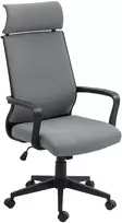HOMCOM biuro kėdė, ergonomiška stalo kėdė su porankiu, galvos atrama, reguliuojamo aukščio pasukama kėdė su svyravimo funkcija, kompiuterio kėdė su dirbtinio pluošto danga, tamsiai pilka