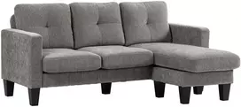 HOMCOM kampinis sofa, kampinė sofa su atidaroma kušetė, L formos sofa, lininio audinio apmušalas, 186 x 130 x 84 cm, rudas