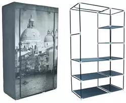 Audinio spinta su „Venice“ raštu, 8 lentynos, 100x50x170 cm, drabužių laikymo spintelė, rūbų spinta, medžiaginė spinta