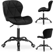 Sukamoji kėdė su ratukais Spiner Juodas, juodo aksomo, 360° pasukama, reguliuojamo aukščio, ergonomiška biuro / darbo / kompiuterio kėdė