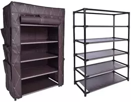 Tekstilinė batų spintelė, 5 lentynos, 12 kišenių, ruda, 60 cm pločio, batų dėžė, spinta avalynei