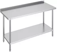 Nerūdijančio plieno darbo stalas maisto ruošimui 610x1524x914 mm, komercinis virtuvės stalas, reguliuojamo aukščio, nerūdijančio plieno stalviršis, pramoninis maisto gamybos stalas