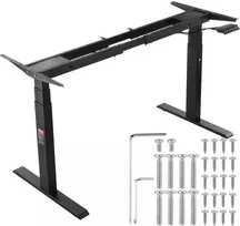 Elektrinis reguliuojamo aukščio stovimo stalo rėmas, dviejų variklių, 65-129 cm, juodas, reguliuojamas stovimas stalas, ergonomiškas darbo stalas, biuro stalas
