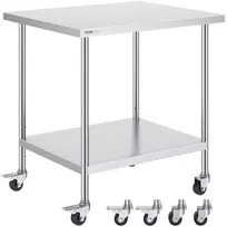 Nerūdijančio plieno darbo stalas 762 x 914 mm, 4 ratukai, virtuvės stalas, maisto ruošimo stalas