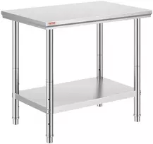 Nerūdijančio plieno darbo stalas komercinei virtuvei 900x600x800 mm, reguliuojama lentyna, maisto ruošimo stalviršis, restorano stalas