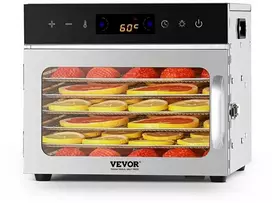 Maisto džiovintuvas, nerūdijantis plienas, 6 padėklai, 400W, mėsos ir vaisių džiovinimo aparatas