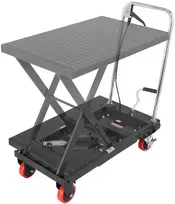 Hidraulinis keltuvas 230 kg, 720 mm, rankinis, 1 žirklė, 4 ratai, su neslystančiu padu, juodas, krovinių vežimėlis, platforminis vežimėlis