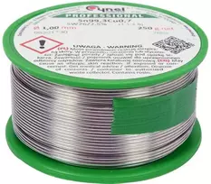 Lydmetalio viela be švino su srautu, 1,0 mm, 250 g, Sn99.3Cu0.7, elektronikos lydmetalis, minkšto litavimo viela