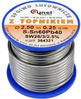 Lydmetalio viela Sn60Pb40, 2,5 mm skersmens, su srautu, elektronikai, švino litavimo viela