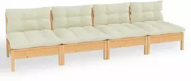 Keturvietė sodo sofa su kreminėmis pagalvėlėmis, pušies masyvas