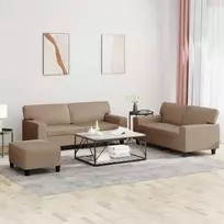 Sofa Sofos komplektas, 3 dalių, kapučino spalvos, dirbtinė oda