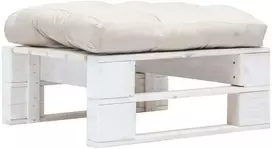 Otomanė iš paletės su smėlio spalvos pagalve, balta, mediena