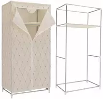 Smėlio spalvos tekstilinė spinta, lengvai surenkama, drabužių laikymo spintelė 75 cm, lengva, nešiojama, talpi