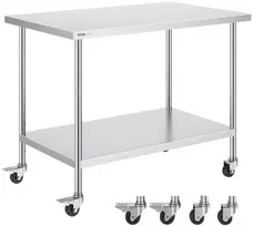 Nerūdijančio plieno darbo stalas 76.2 x 121.9 cm, 4 ratukai, reguliuojamas aukštis, komercinis maisto ruošimo stalas, virtuvės stalas, gamybos stalas