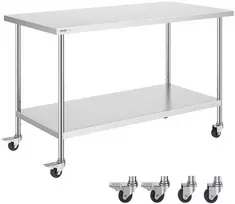 Nerūdijančio plieno darbo stalas 76.2 x 152.4 cm (30 x 60 colių), reguliuojamo aukščio, su 4 ratukais, komercinis maisto ruošimo stalas, virtuvės darbastalis, nerūdijančio plieno stalviršis