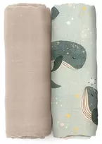Petite&Mars Misty - bambukiniai muslininiai vystyklai, 2 vnt. rinkinys | Banginio daina